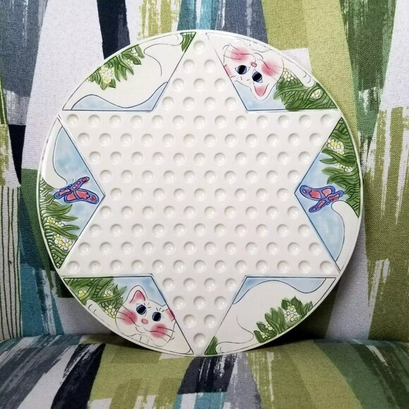 Rare Ceramic Chinese Checkers Cat And Butterfly Board And Marbles Complete Set - Picture 5 of 13